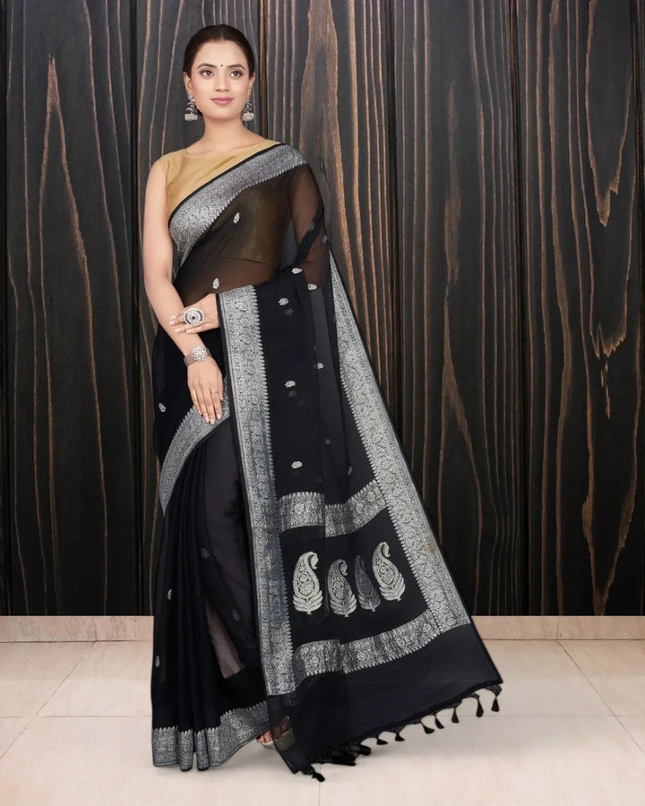 Black Georgette Handloom Saree - The Handloom Silk