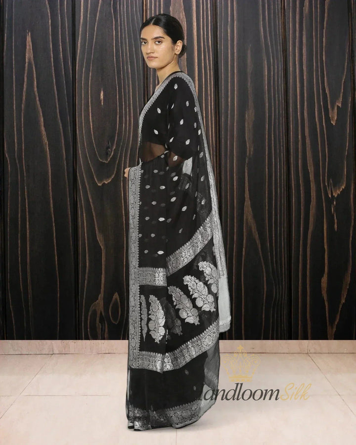 Black Georgette Handloom Saree - The Handloom Silk