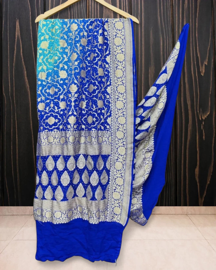 Dual Shade Pure Georgette Bhandej Banarasi Dupatta - The Handloom Silk