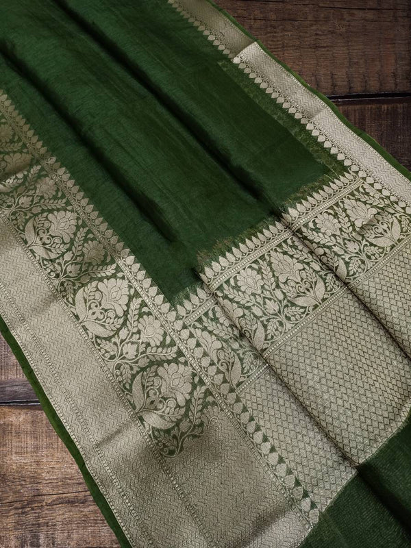 Basil Green Pure Linen Banarasi Saree