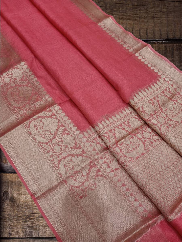 Strawberry Pure Linen Banarasi Saree