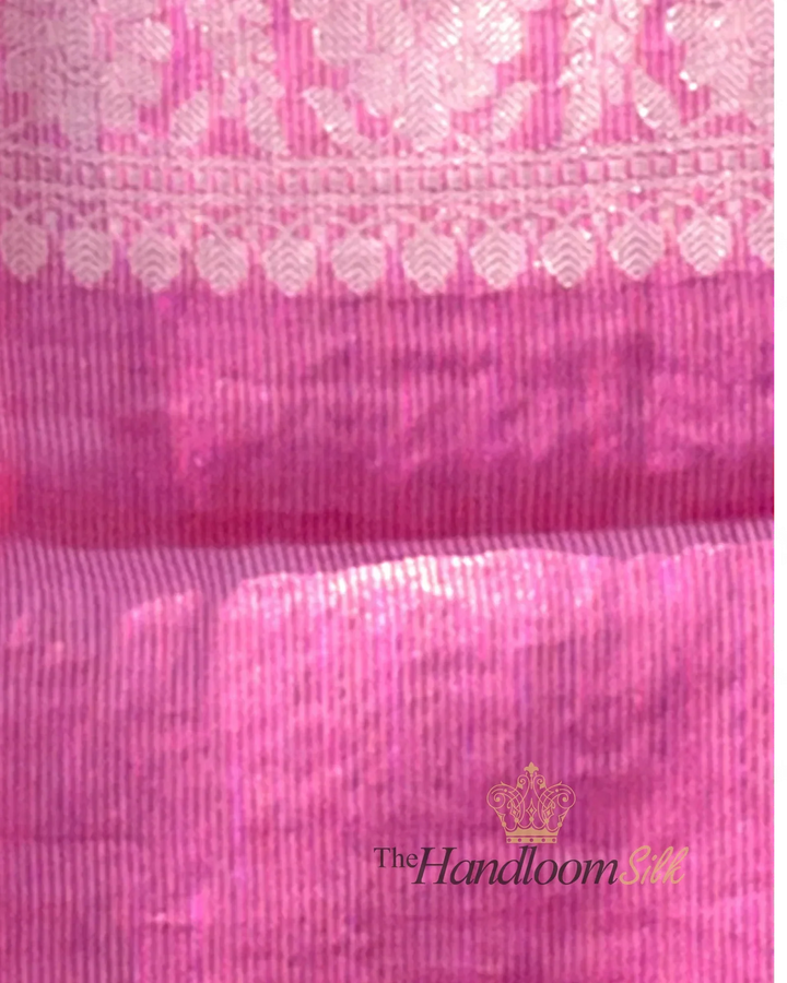Magenta Pure Linen Banarasi Saree - The Handloom Silk