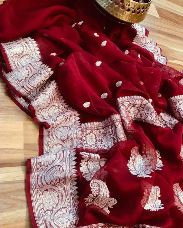 Maroon Georgette Handloom Saree - The Handloom Silk