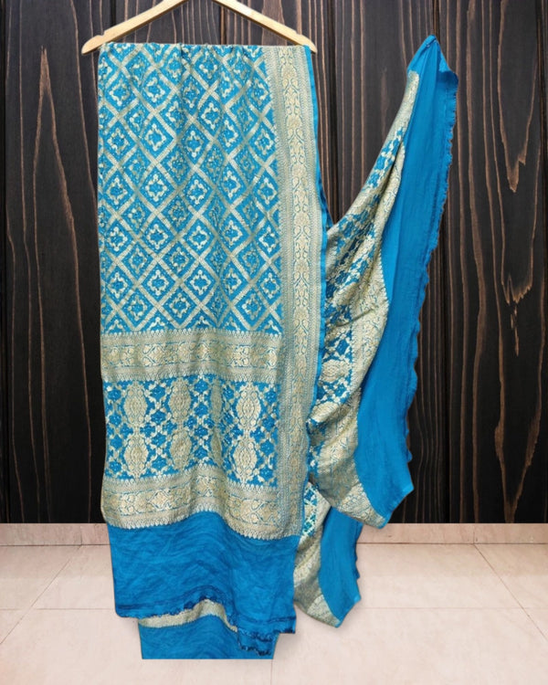 Blue Pure Georgette Bhandej Banarasi Dupatta
