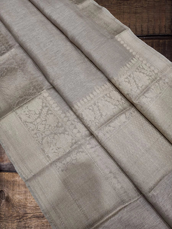 Ash Gray Pure Linen Banarasi Saree