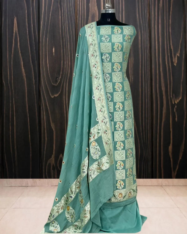 Pure Khaddi Georgette Handloom 3 pcs suit - The Handloom Silk