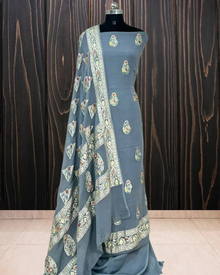 Pure Khaddi Georgette Handloom 3 pcs suit - The Handloom Silk