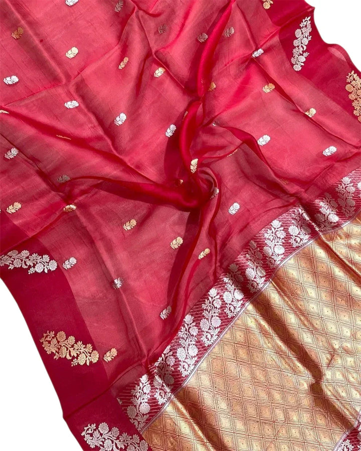 Pure Kora Handloom Silk - Kadhua Motifs Banarasi Saree - The Handloom Silk