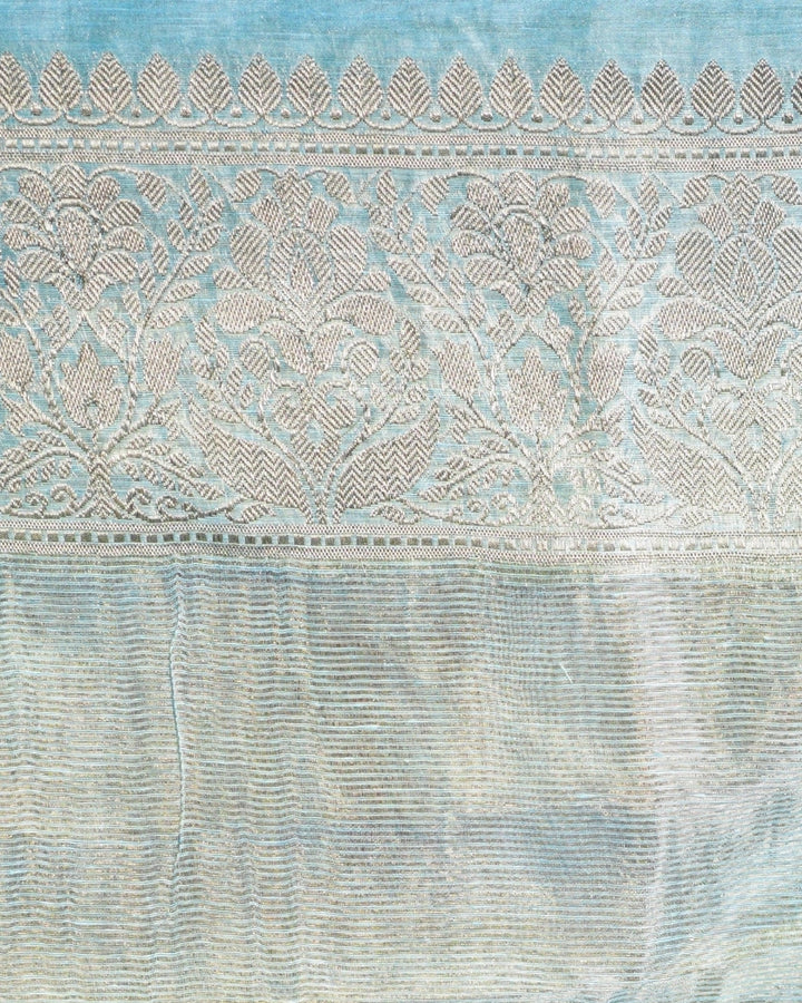 Sky Blue Pure Linen Banarasi Saree - The Handloom Silk