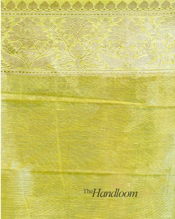Yellow Pure Linen Banarasi Saree - The Handloom Silk