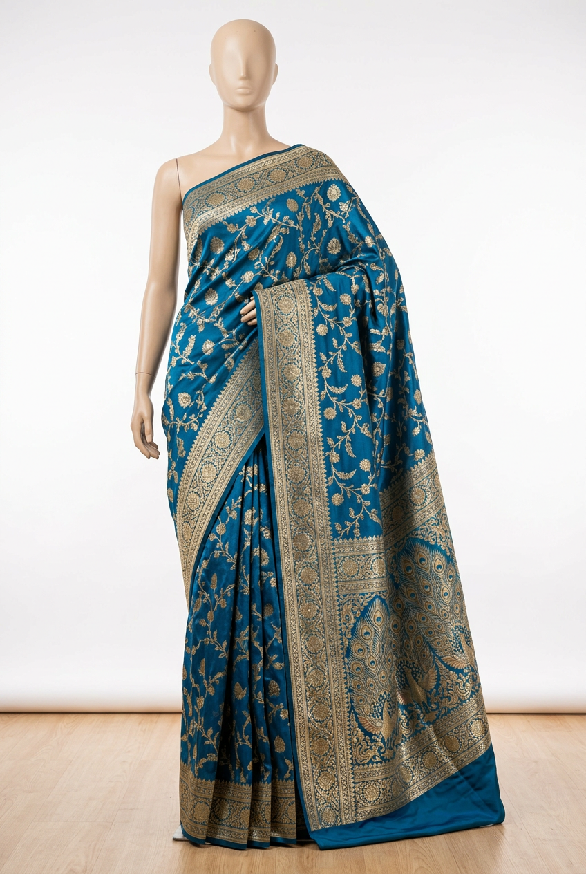 Banarasi Silk Saree - Peacock Blue