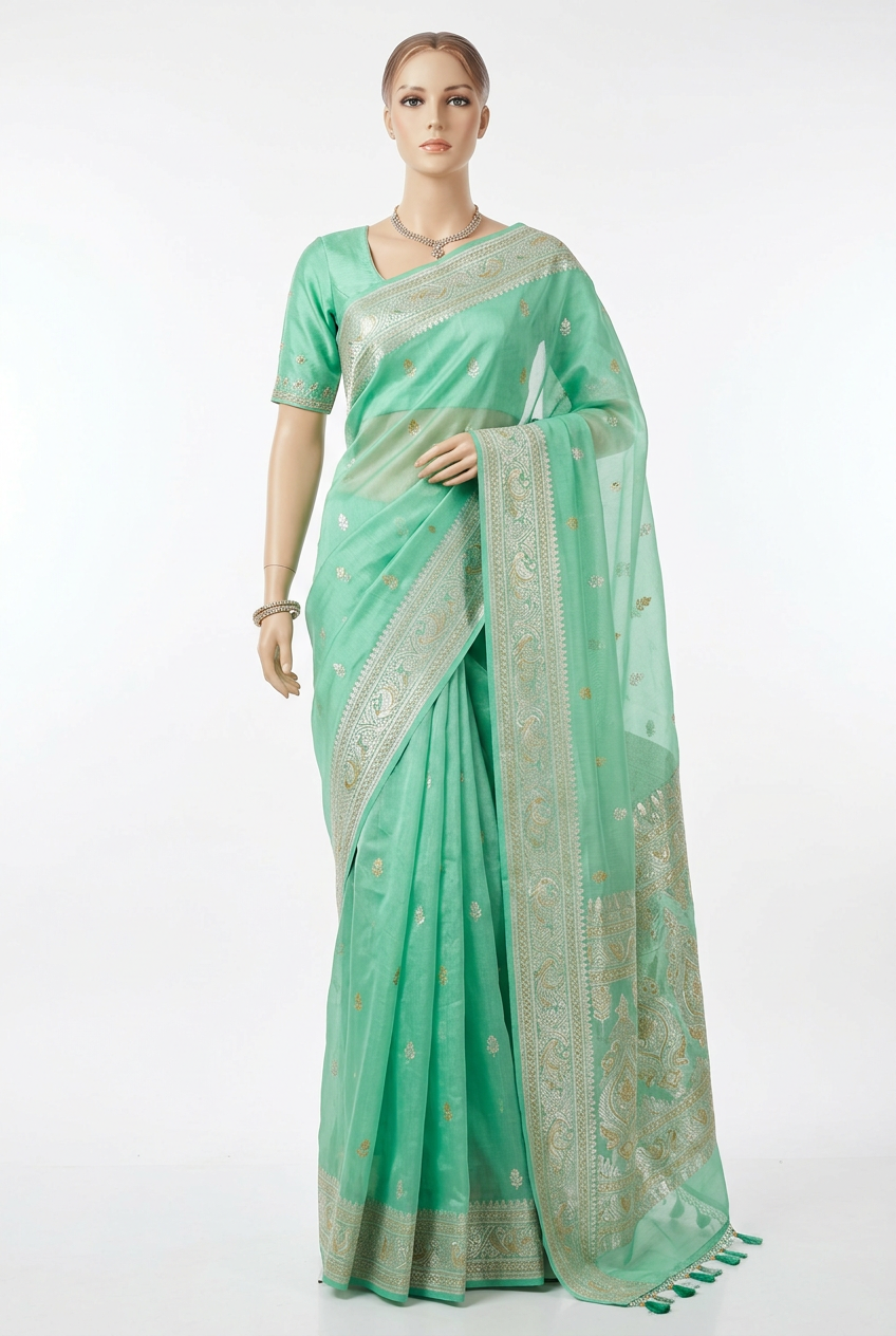 Chanderi Silk Saree - Mint Green