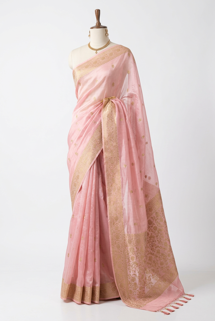 Chanderi Silk Saree - Pastel Pink