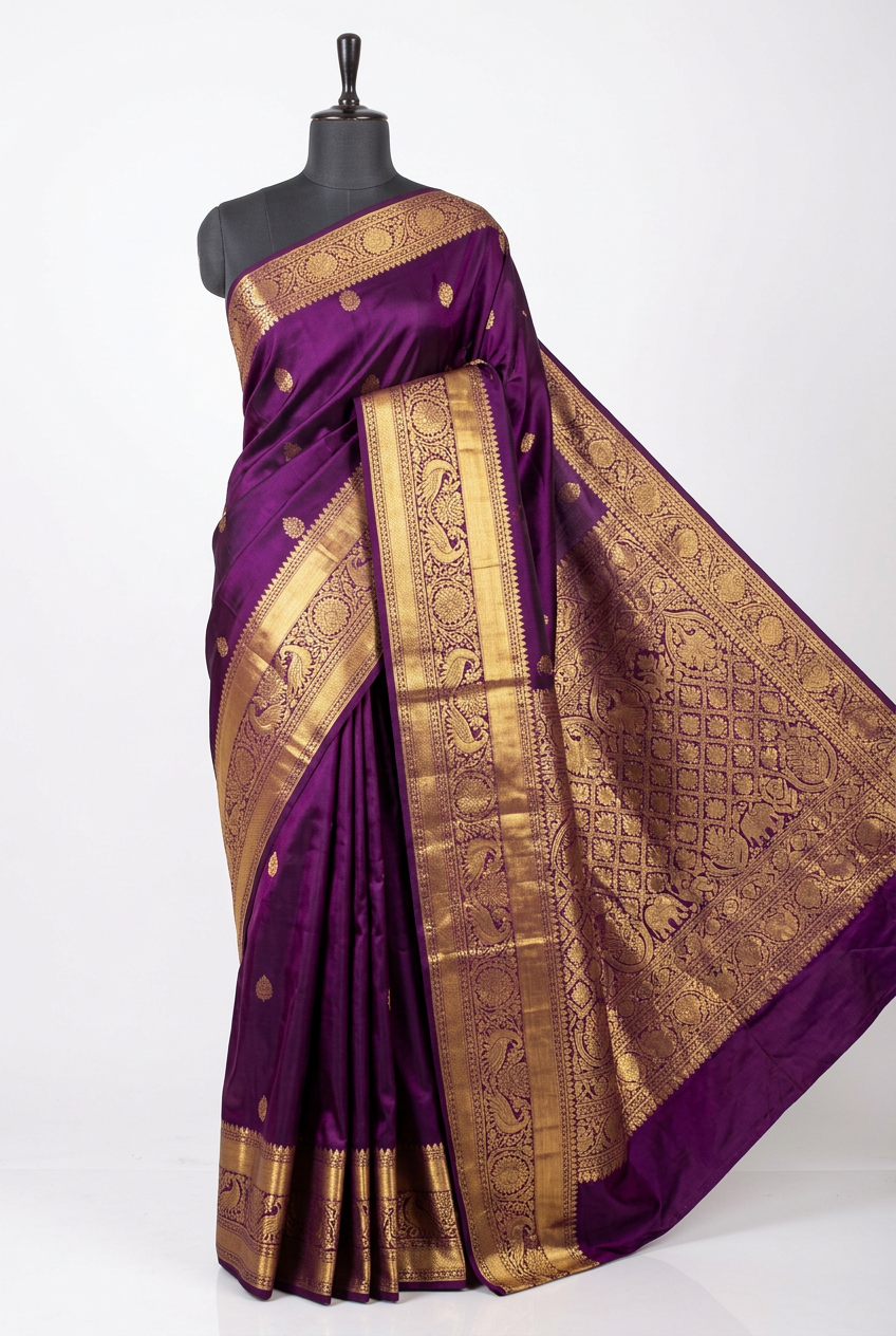 Kanjivaram Silk Saree - Purple Zari