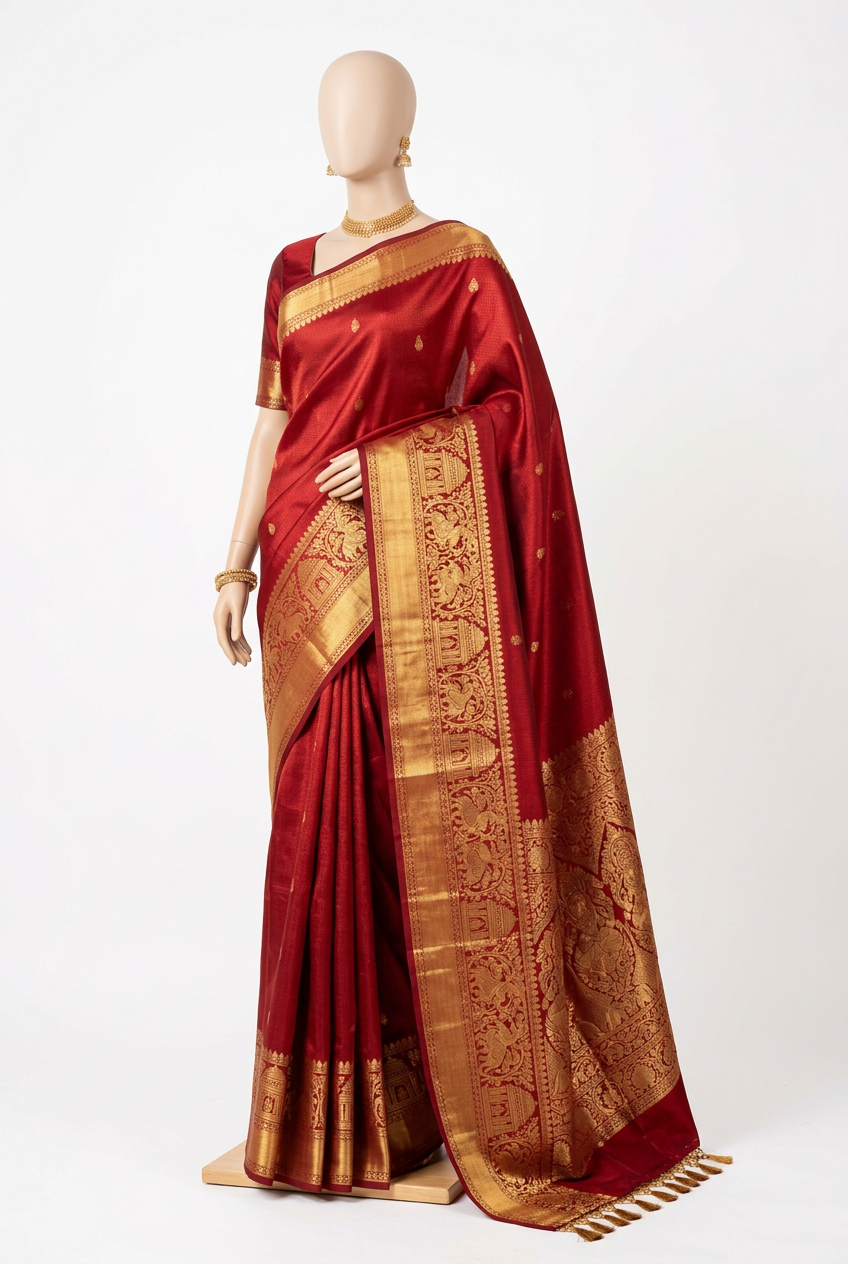 Kanjivaram Silk Saree - Temple Red