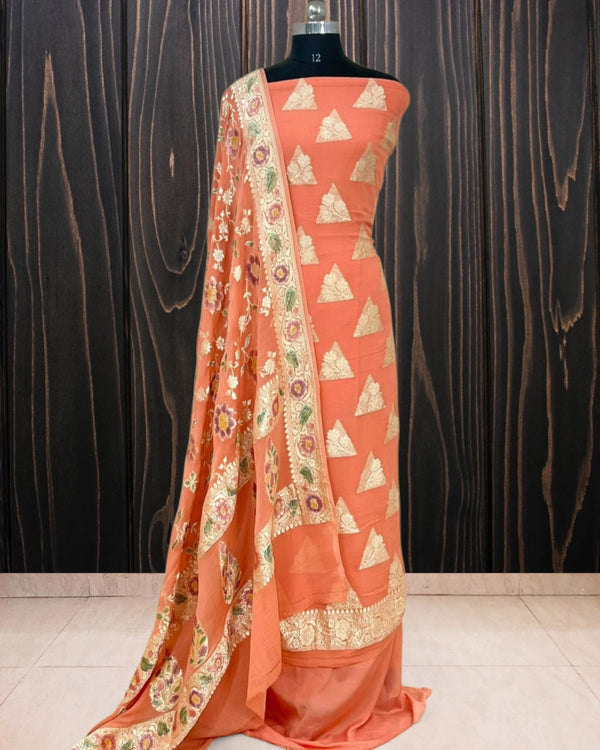 Pure Khaddi Georgette Handloom 3 pcs suit
