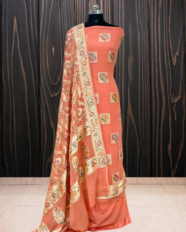 Pure Khaddi Georgette Handloom 3 pcs suit