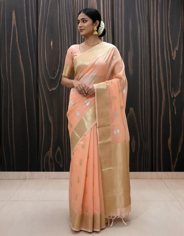 Pure Kora Handloom Silk - Kadhua Motifs Banarasi Saree