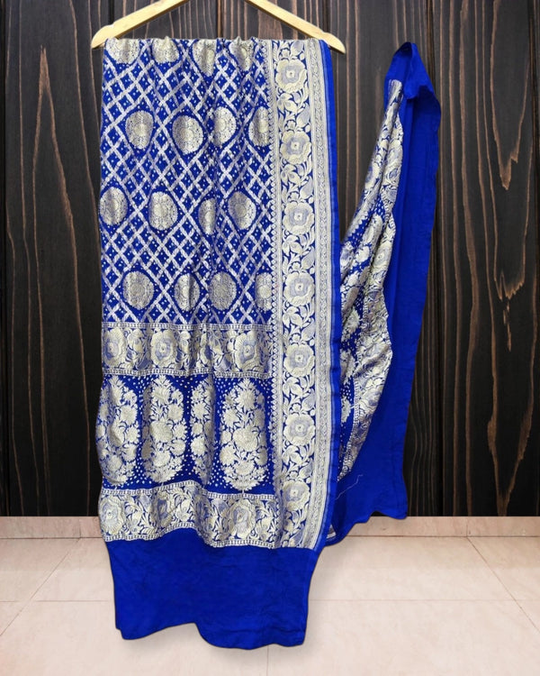 Royal Blue Pure Georgette Bhandej Banarasi Dupatta